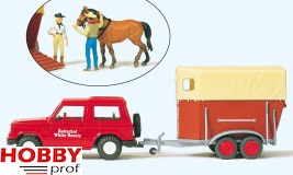 Mitsubishi Pajero 'Riding School' with Trailer, 2 Figures and Horse