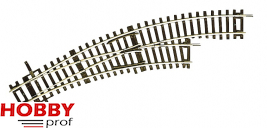 Roco Curved turnout right BWl2/3, Radius of main track and branch track 358 mm (R2), arc angle 30°.