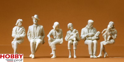 Seated persons ~ 6 unpainted figures