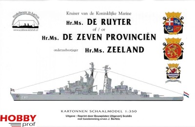 Bouwplaat Lichte Kruiser De Ruyter + Onderzeebootjager Zeeland 1:250