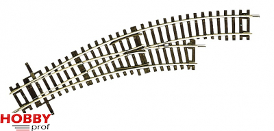Roco Curved turnout right BWl2/3, Radius of main track and branch track 358 mm (R2), arc angle 30°.