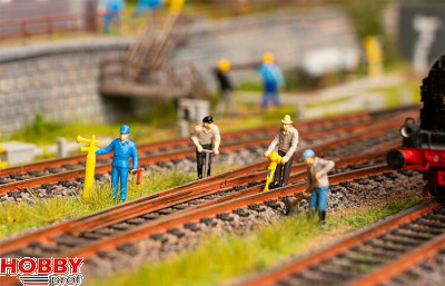 Railway construction workers & signal horn Figurine set with mini sound effect